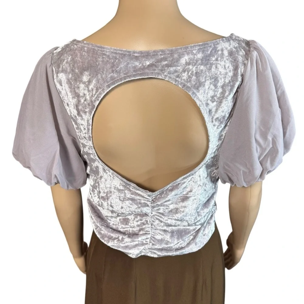NWT New Free People Midnight Mood Velvet Grey Mauve Crop Top Size L